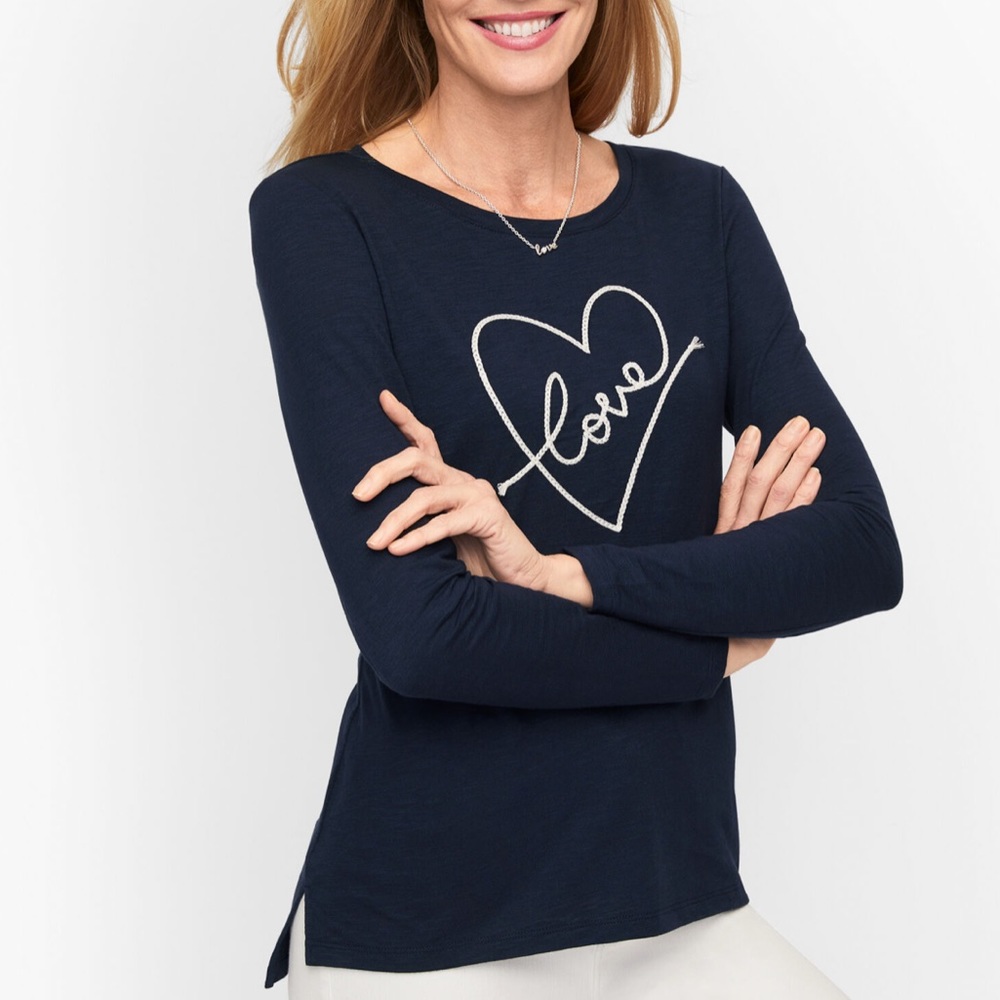 NWT Talbots Women’s Petite Navy Blue Rope Heart Crewneck - Size 2X